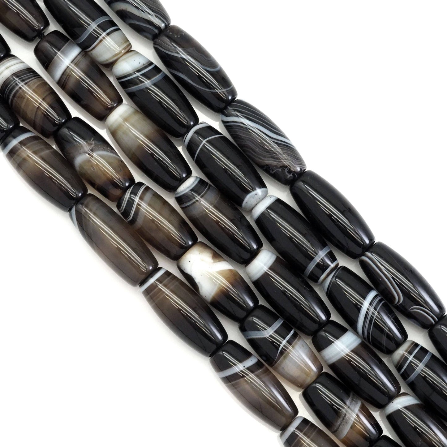 13x30mm Black  White Banded Agate Barrel Beads, Sku#U1771