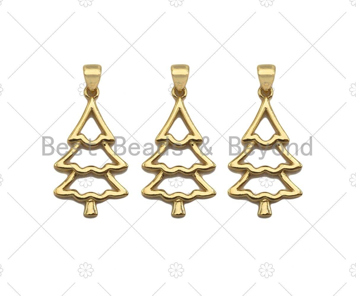 18k Gold Color Christmas Tree Shape Pendant, Dainty Gold Pendant, Christmas Charm, ,27x15mm, Sku#LK205