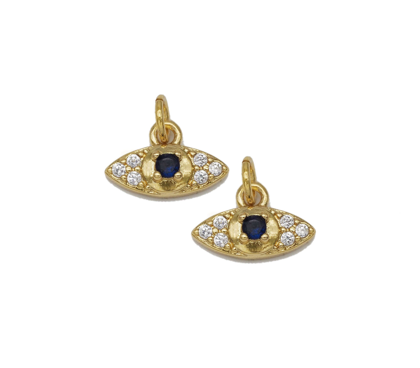 Gold CZ Pave Blue Evil Eye Charm, Sku#LK716