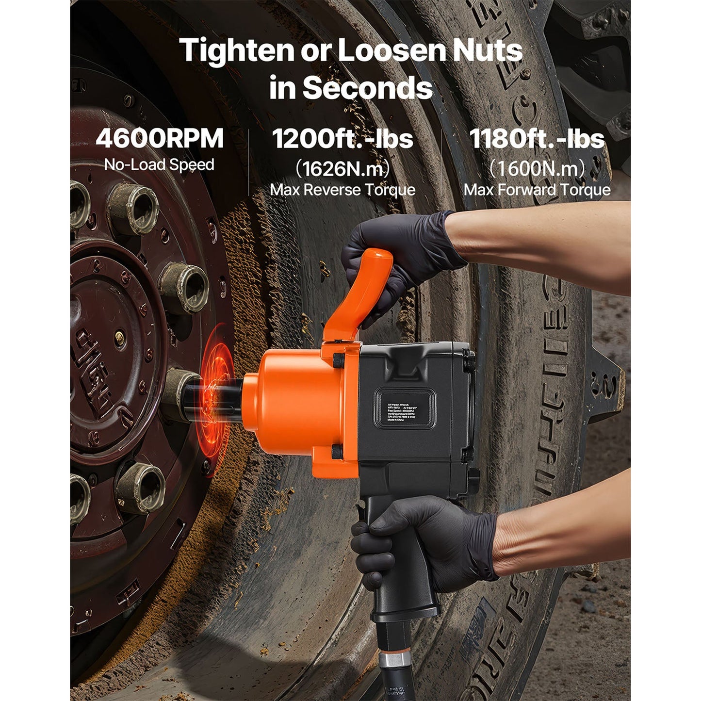 1 Inch Air Impact Wrench, Up to 1200 ft-lbs Nut-Busting Torque