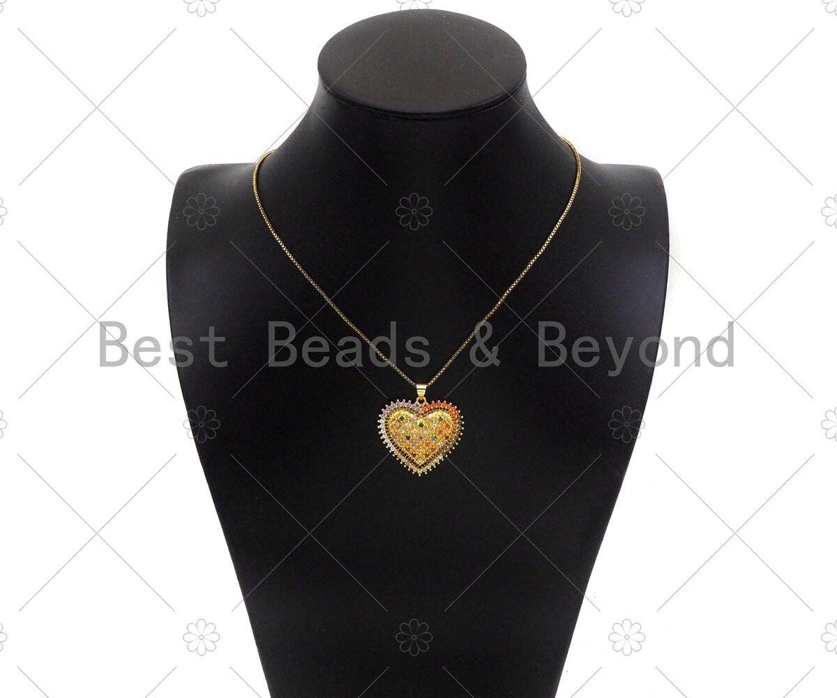 Gold Filled Colorful CZ Micro Pave Heart Shape Pendant, 18K Gold Filled Heart Charm, Necklace Bracelet Charm Pendant,30x28mm,Sku#LK320