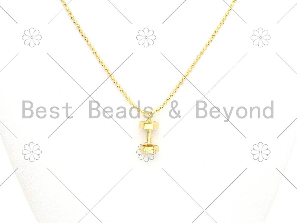 Gold/ Silver Dumbbell Shape Pendant/Charm, 18K Gold Filled Dumbbell Charm, Necklace Bracelet Charm Pendant, 9x18mm,Sku#L580