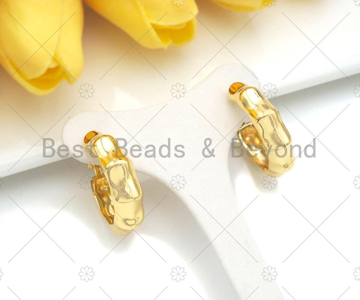 18K Gold Bamboo Hoop Earrings, Hoop Earrings, Modern thick Hoop, Everyday Earrings, Chunky Earrings, 29x34mm,sku#J311