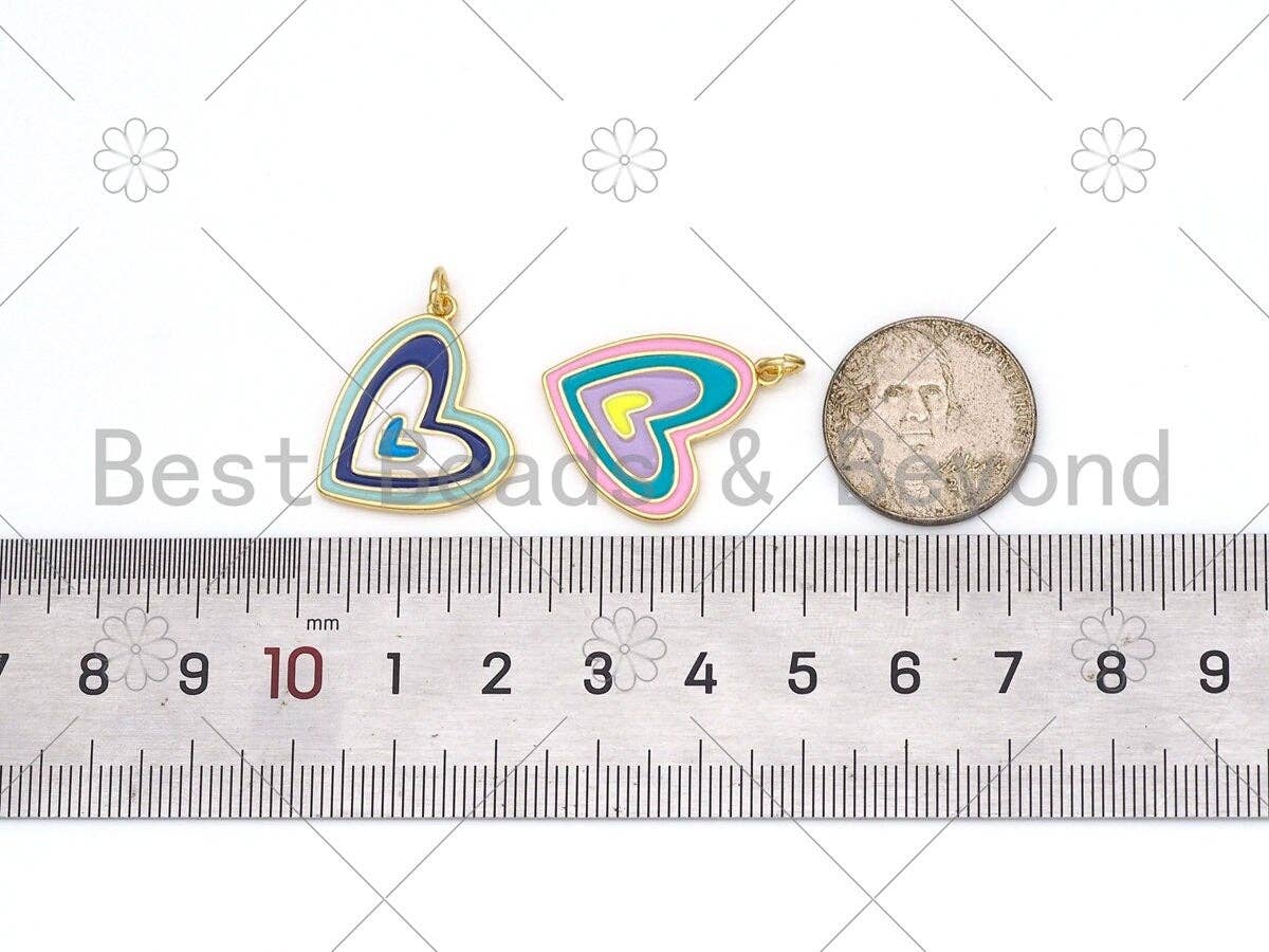 Colorful Enamel Heart Shape Pendant, duddle heart Charm Pendant,Sku#L627