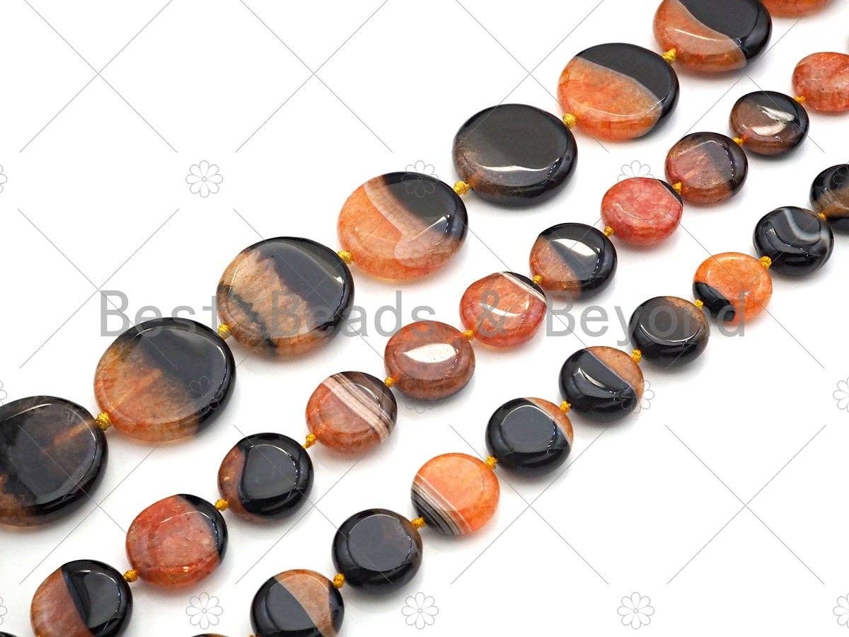 High Quality Natural Orange Black Druzy Agate Beads, 18mm/20mm/30mm Round Coin Smooth Agate, 15.5'' Full Strand,Sku#YK11