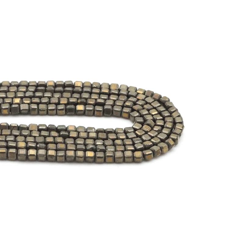 Genuine Pyrite Faceted Cube Beads, 2.5mm, Sku#U1552
