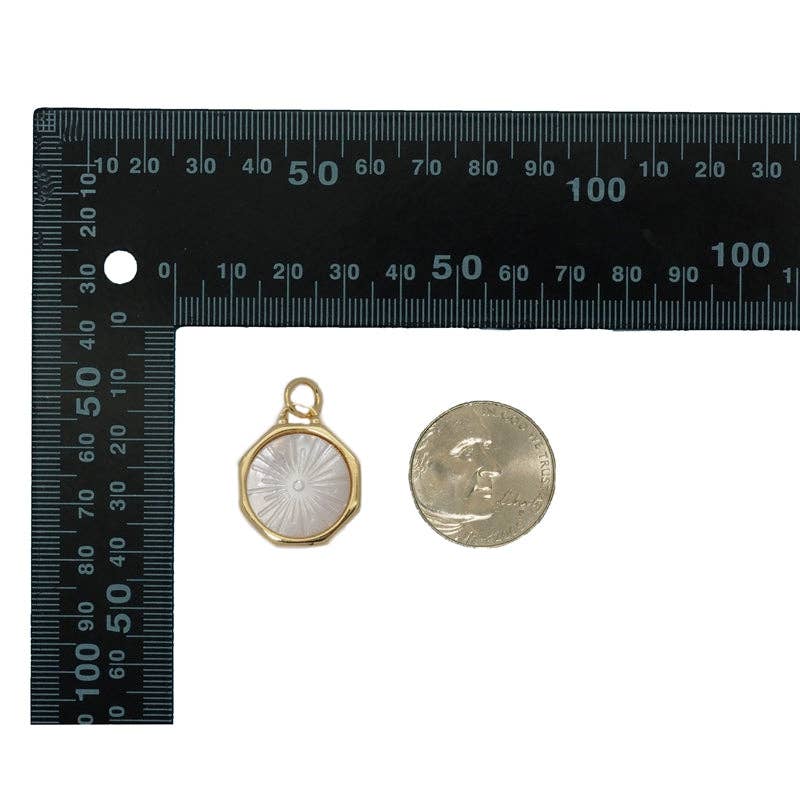 CZ Gold Mother of Pearl Round Charm, Sku#LX198