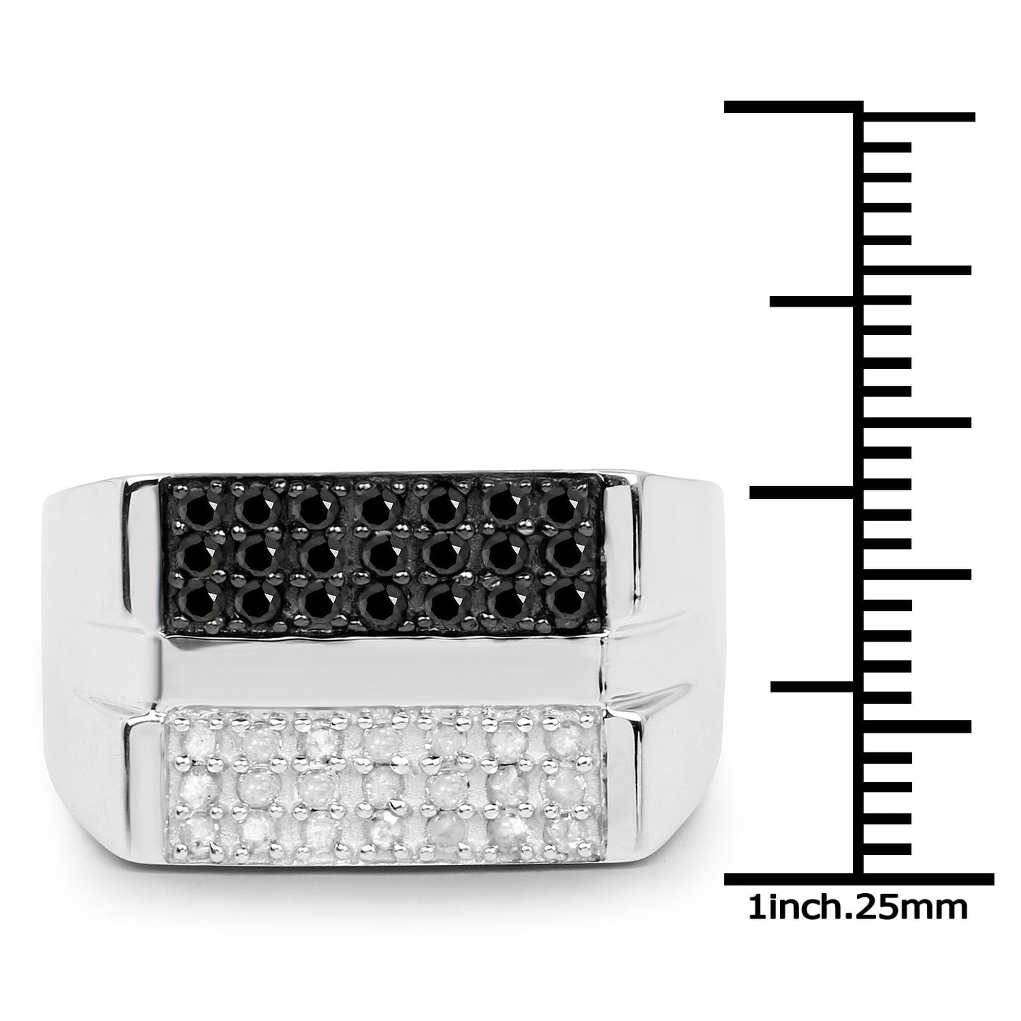 0.64 Carat Genuine Black Diamond and White Diamond .925 Sterling Silver Ring