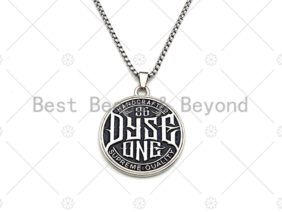 Men's Engraved Disc Pendant Stainless Steel Necklacesku#L342