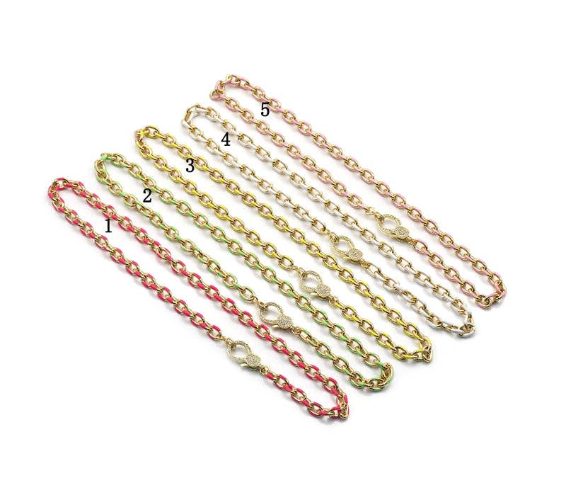 High Quality Enamel Oval Link Necklace Bracelet with Diamond Clasp, sku#EF171