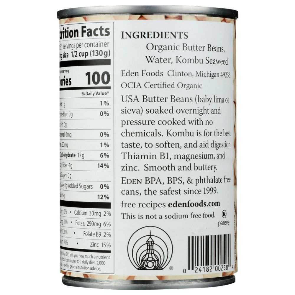 EDEN FOODS: Butter Beans Organic, 15 oz