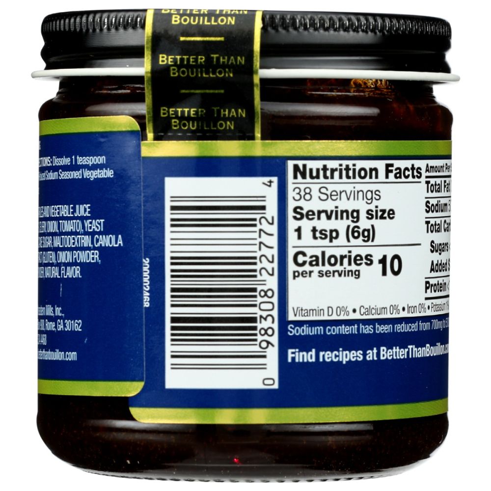 BETTER THAN BOUILLON: Seasoned Vegetable Base Reduced Sodium, 8 oz