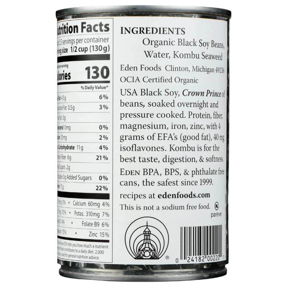 EDEN FOODS: Black Soybeans Organic, 15 oz
