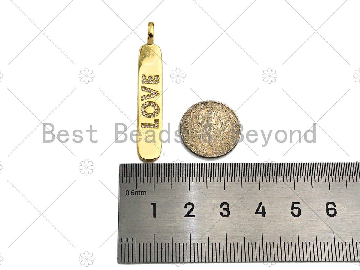CZ Love Micro Pave LOVE Bar Pendant, Cubic Zirconia Strip Pendant, Love Charm, CZ Micro Pave Pendant, Love Charm, 44x7mm, sku#LK135