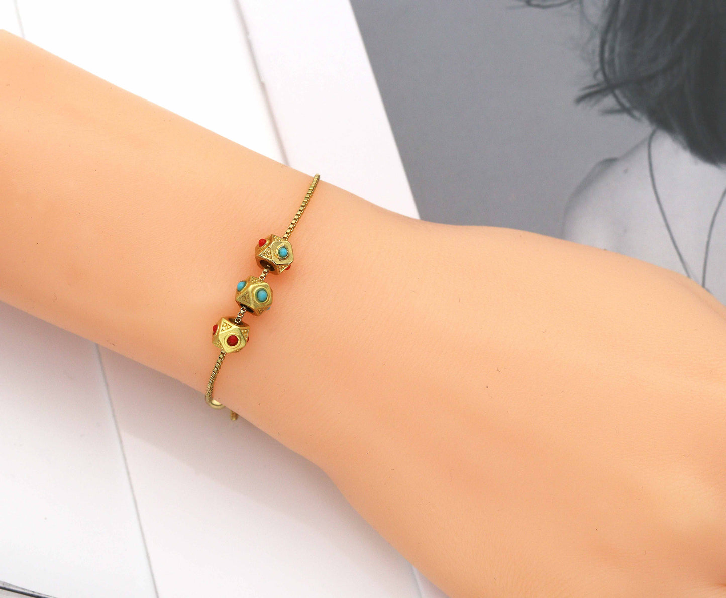 Gold Enamel Polygon Beads, Sku#LX64c