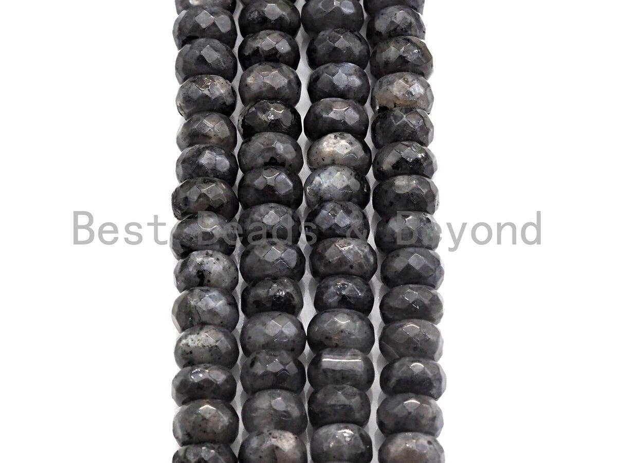 2mm Large Hole Natural Larvikite Beads, Rondelle Faceted 6x10mm/5x8mm, 8" Long Strands, sku#U697