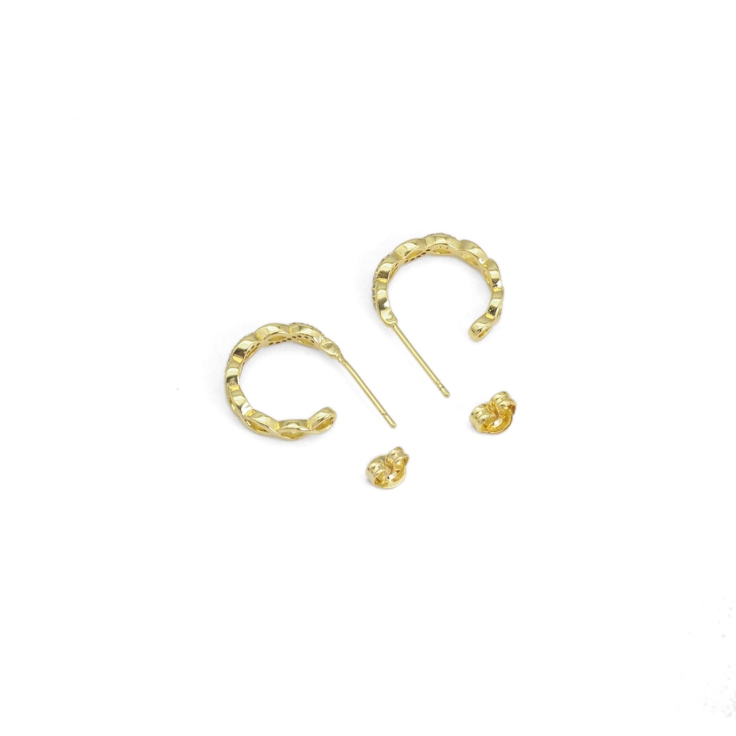 Gold CZ Infinity Line Huggie Earrings, Sku#Y847