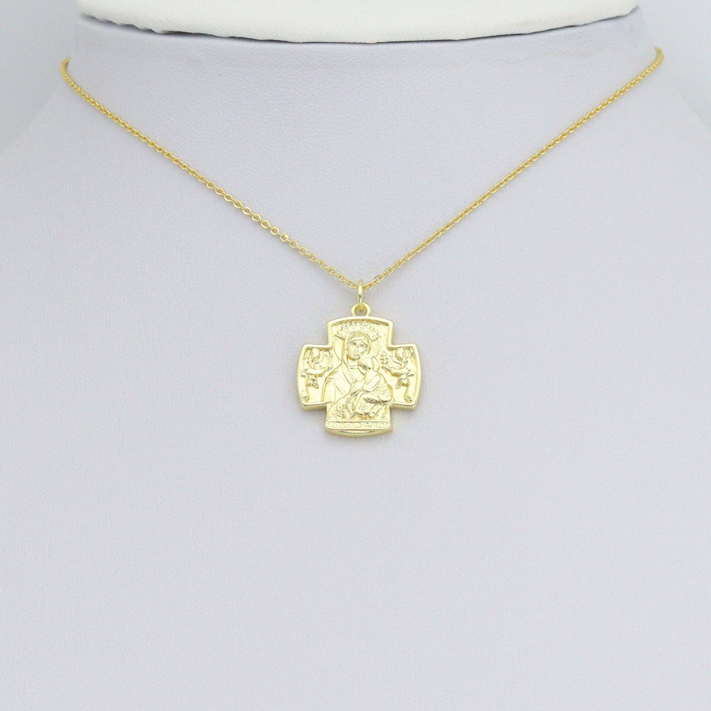 Gold Silver Virgin Mary Hammered Cross Charm Pendant, Sku#L728