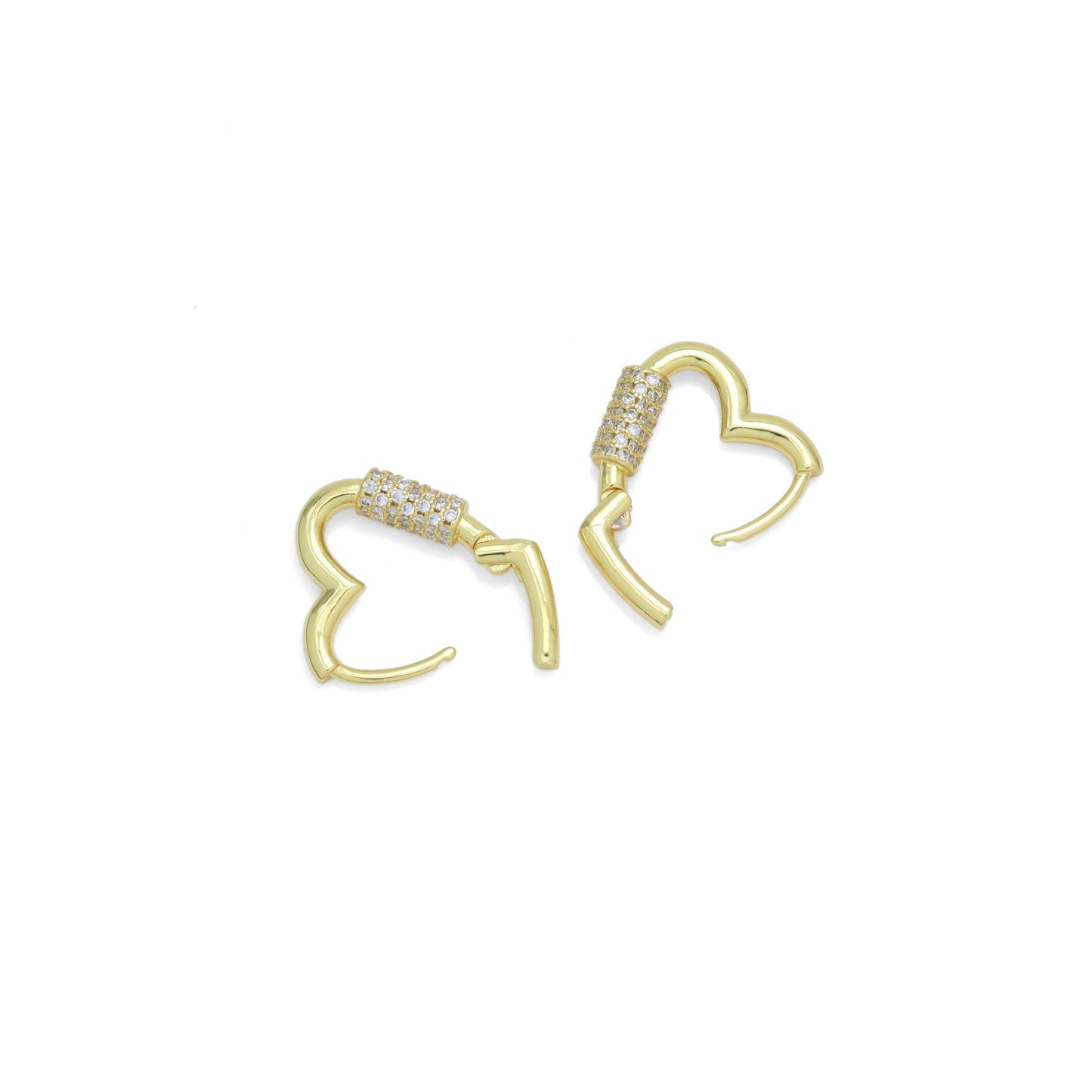 Gold Screw CZ Heart Shape Hoop Earrings, Sku#LX636