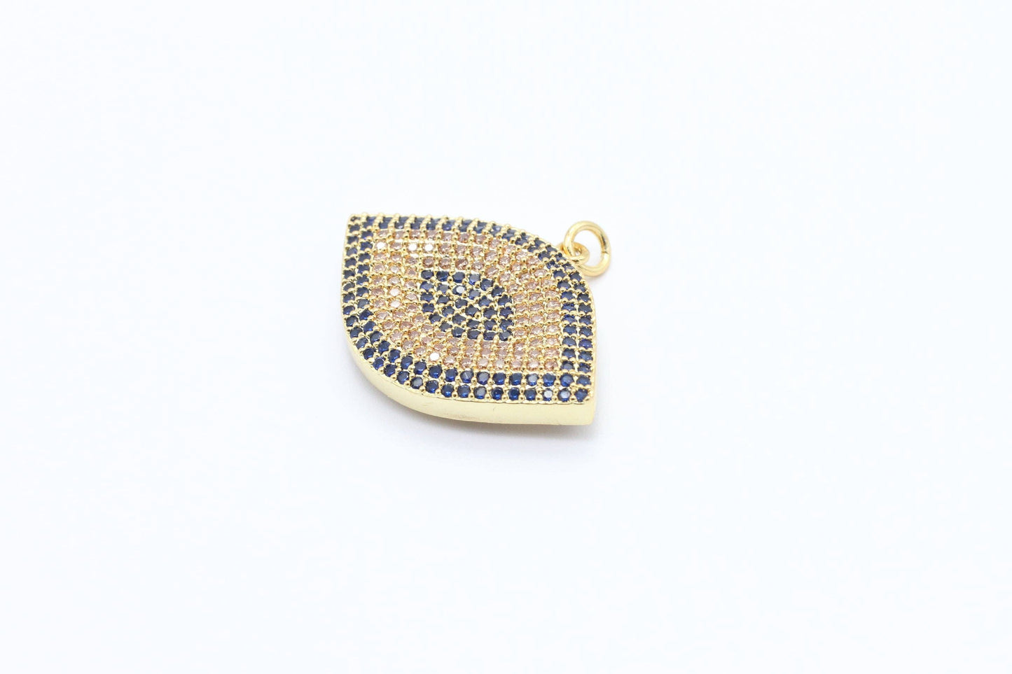 CZ Cobalt Micro Pave Marquise Evil Eyes Pendant, Cubic Zirconia Pendant,32x28mm,sku#F31