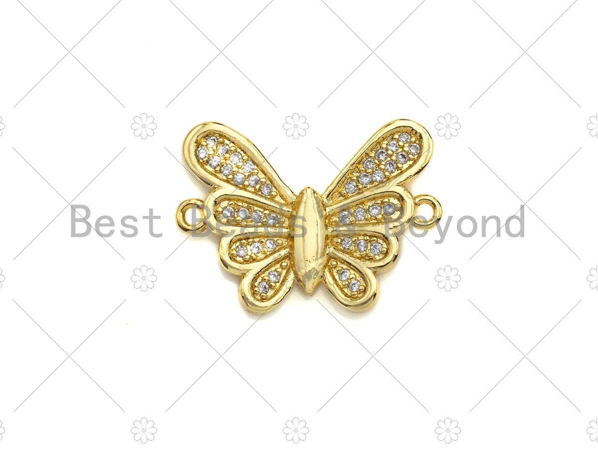 18K Gold Clear CZ Micro Pave Butterfly Connector, Sku#LK65