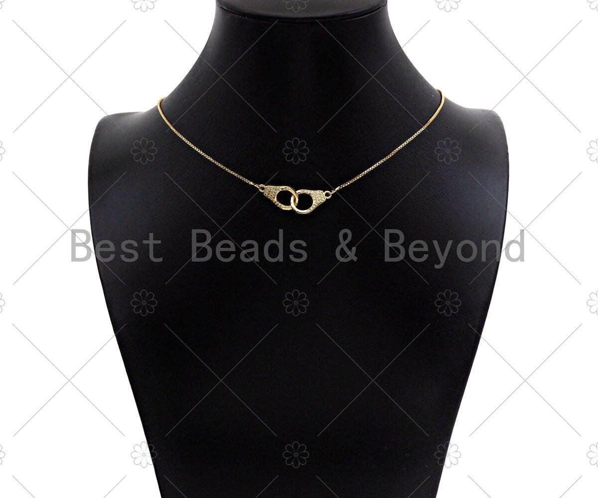 Micro Pave Dainty 18K Gold Handcuff Charm Connectors, Gold Handcuffs Link, Necklace Bracelet Connector, 10x17mm, Sku#LK242