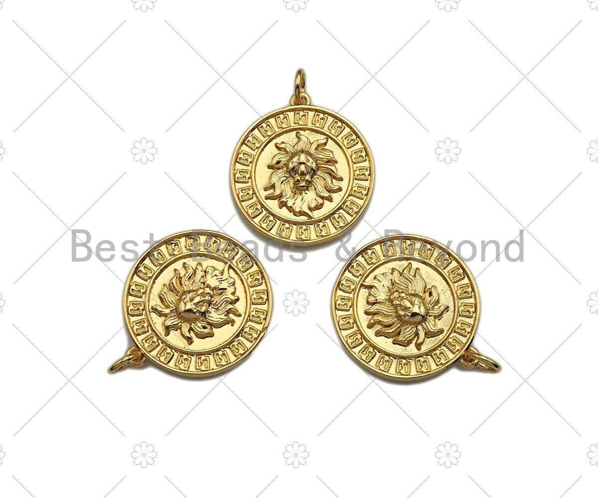 Dainty Gold Embossment Lion Head Shape Charms, Dainty Charms, Gold Pendant,Lion Head Necklace Charms, 19x21mm, Sku#F1323