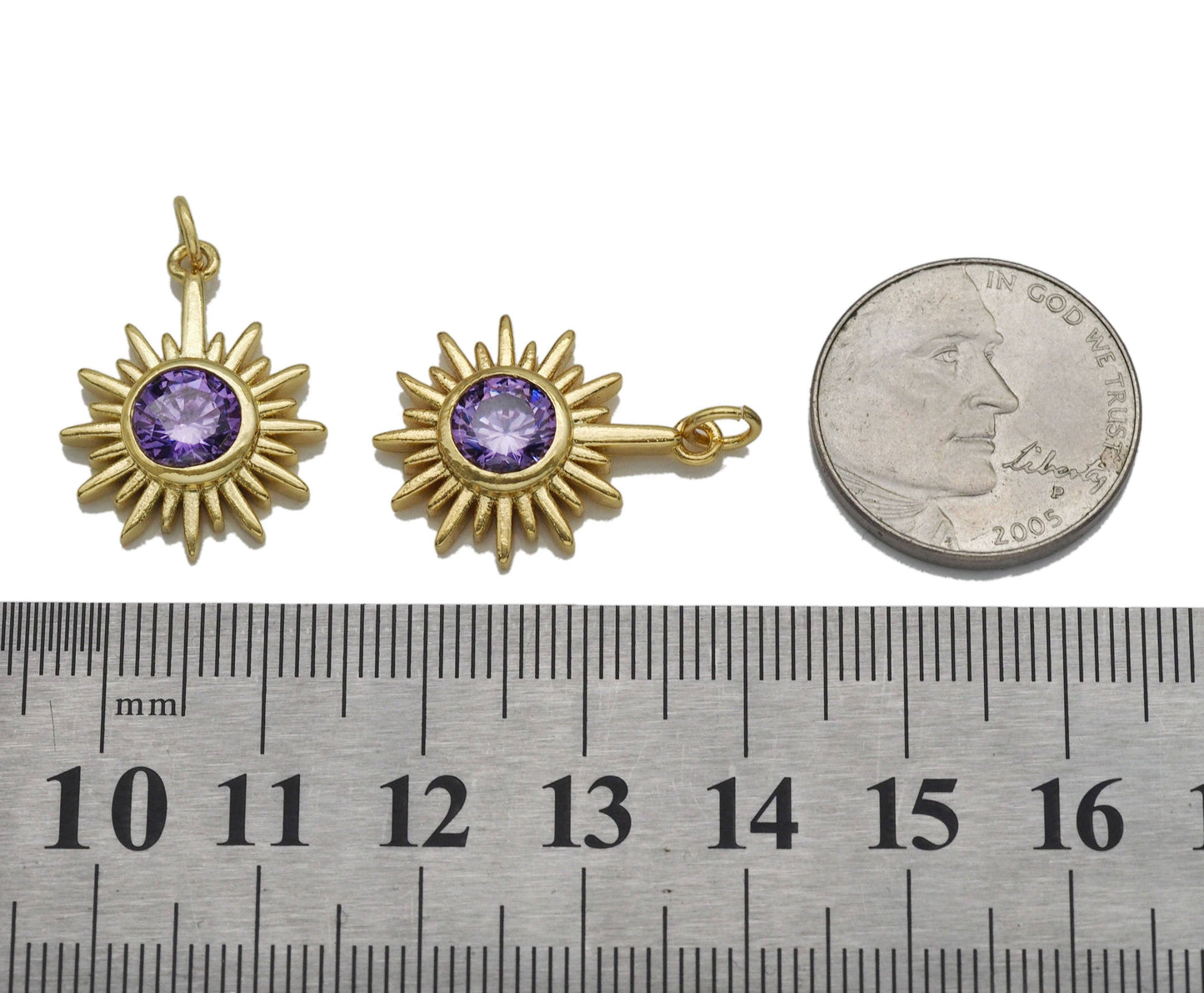 Purple CZ Gold North Star Sunflower Charm, Sku#LK763