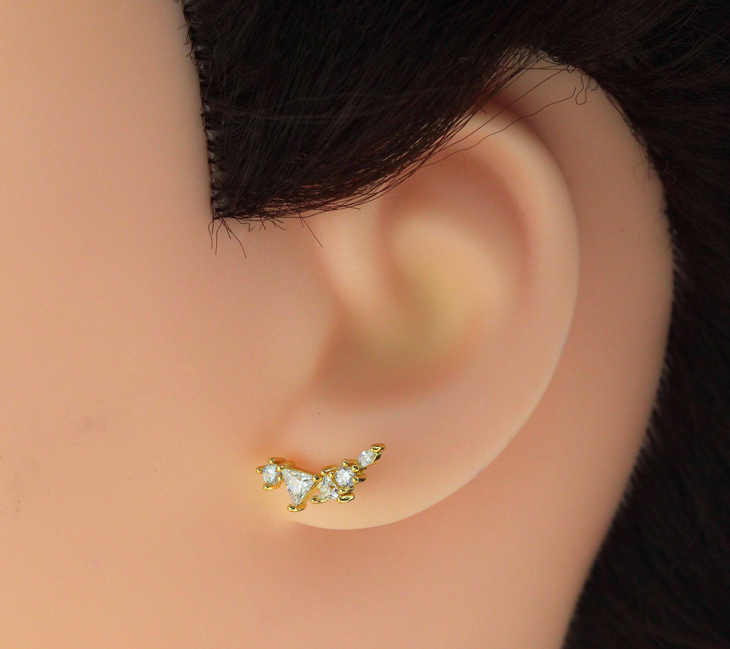 CZ Moon Stud Earrings, Sku#LK656