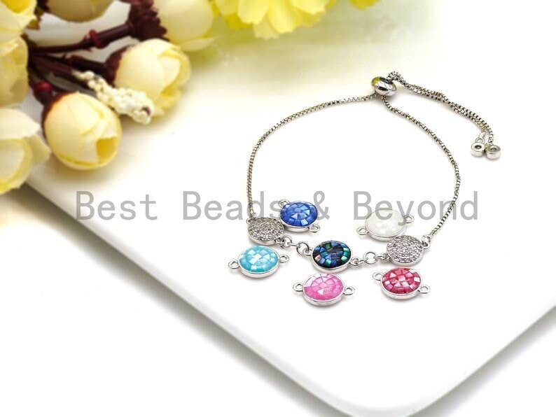 100% Natural Blue Shell Round Connector with Gold/Silver Plated Edging, Natural Blue Shell, Shell beads, 10x15mm,SKU#Z278