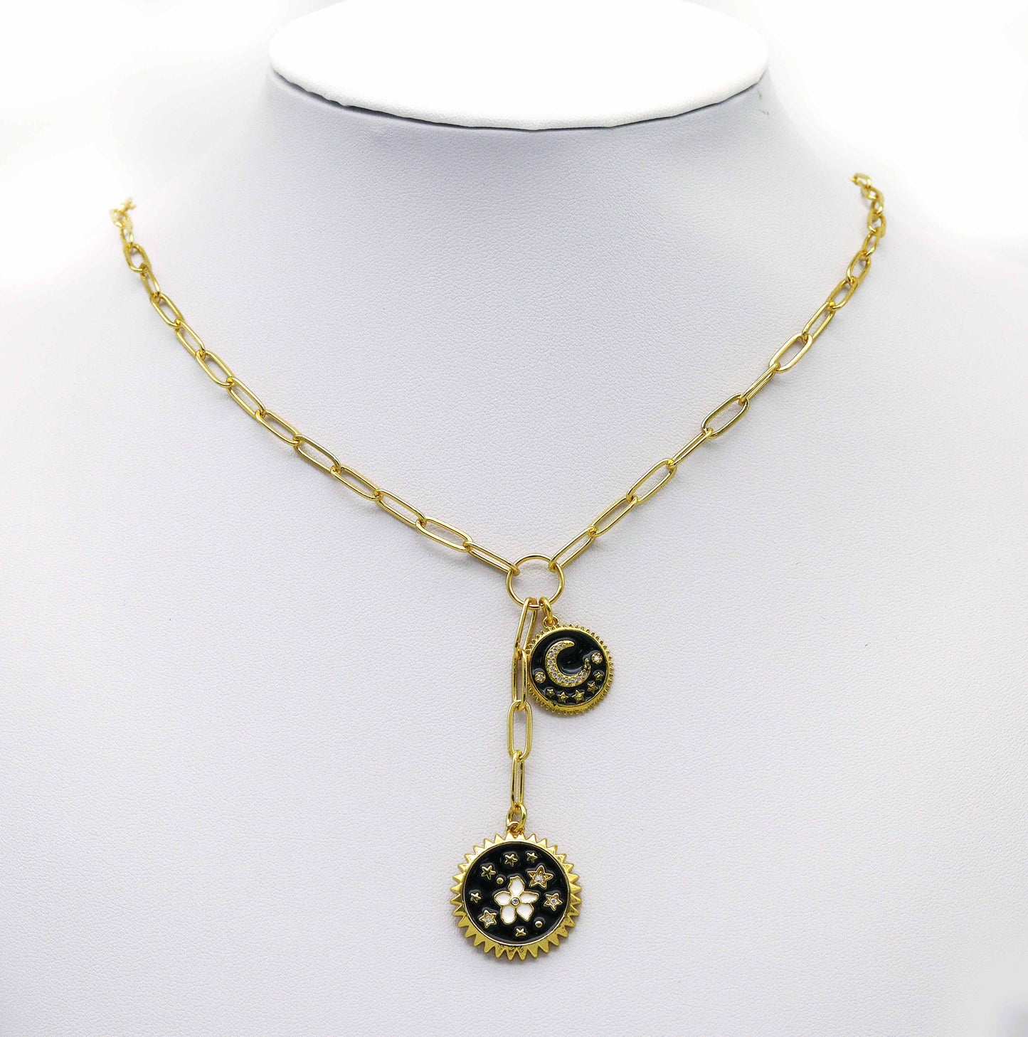 Paperclip chain drop charm necklace, sku#CL14-1