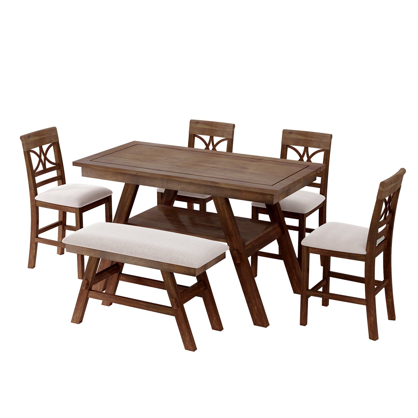 TOPMAX 6-Piece Wood Counter Height Dining Table Set