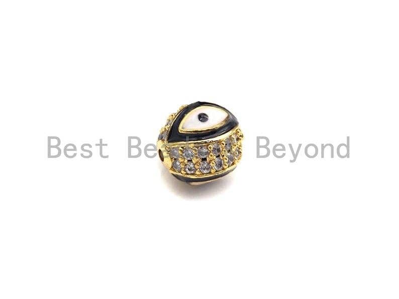 CZ Micro Pave Evil Eye Ball Beads, Gold Finish, 8mm/10mm Black/pink/Royal Blue/Tear Green/Red/Turquoise Blue Eye Pave Beads, Sku#G425
