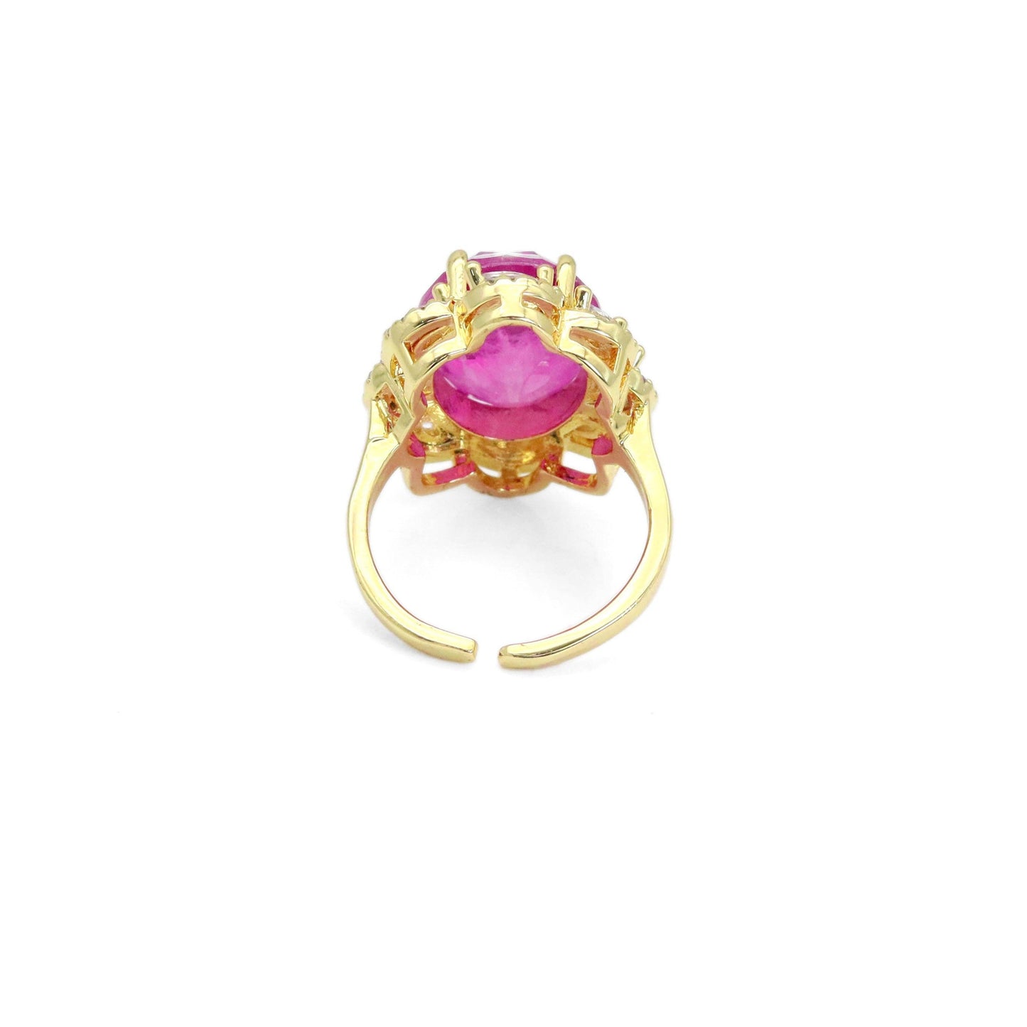 Big Oval Green Pink Stone Statement Ring, Sku#LX490