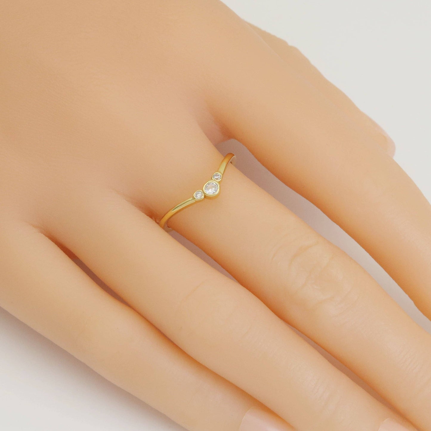 Dainty round CZ chevron point Ring, Sku#LK946