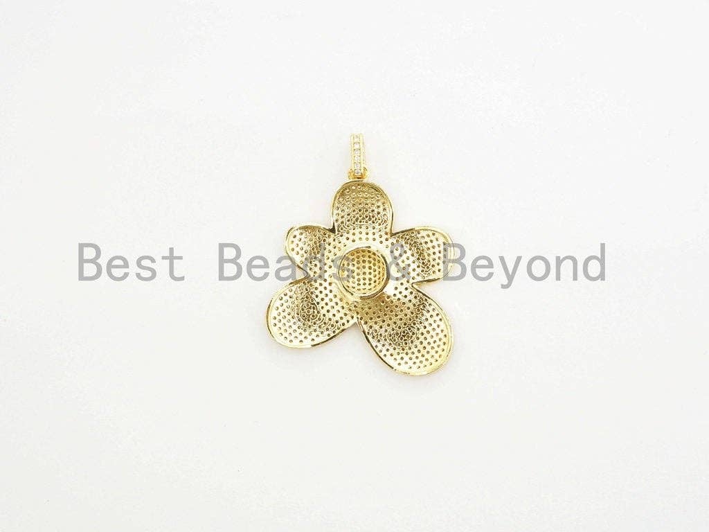 CZ Micro Pave Flower Pendant,Cubic Zirconia Paved Flower Charm Gold,Silver,Rose Gold,Gunmetal plated,40mm/30mm/20mm,sku#F492
