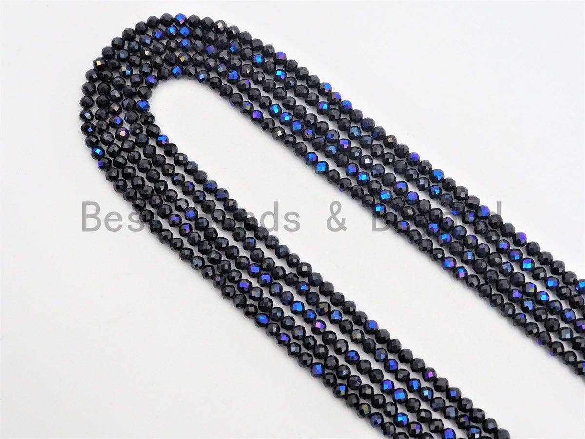 Top Quality Mystic Plated Faceted Black Spinel Round Beads 2/3mm Gemstones Beads, Sparkly Black Spinel Beads,15.5" Full Strand,SKU#U415