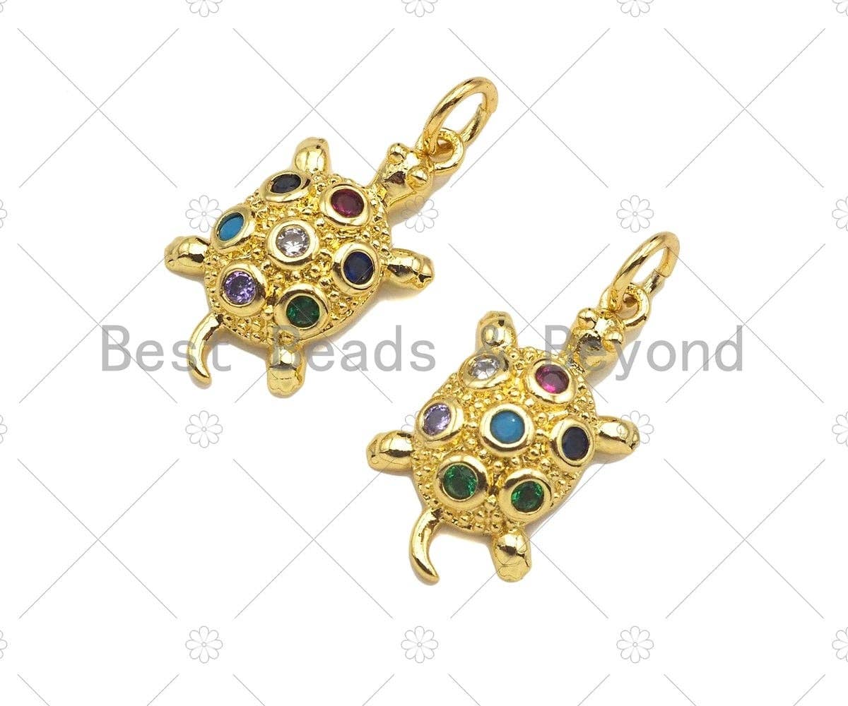 Colorful CZ Micro Pave Turtle Shape Pendant/Charm,18K Dainty Gold Charm, Necklace Bracelet Charm Pendant,11x19mm,Sku#LK296