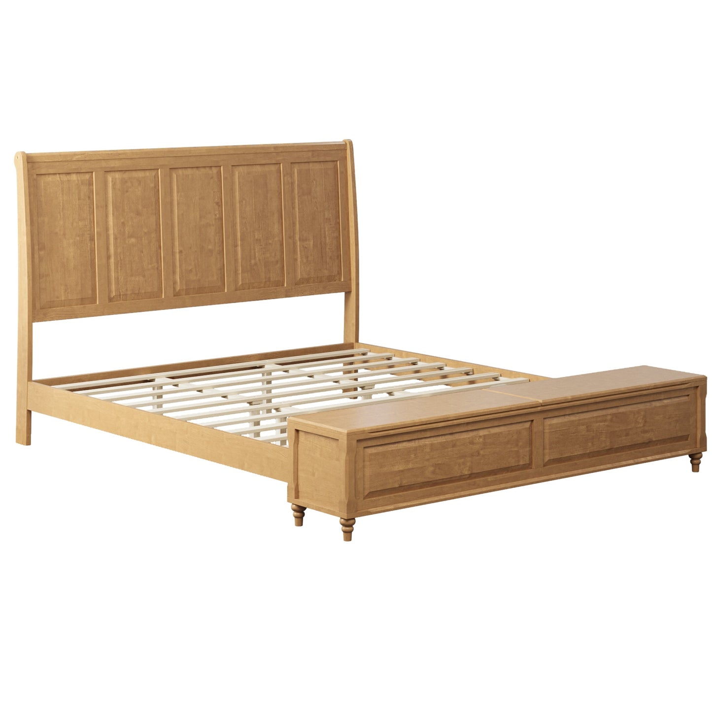 King Bed Frame with Tall Headboard and Storage Bench