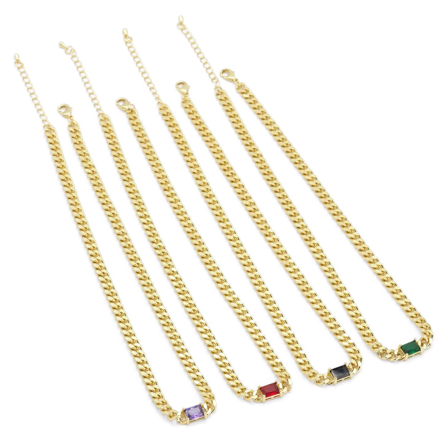 Cuban Chain Colorful CZ Link Necklace Bracelet , Sku#EF349