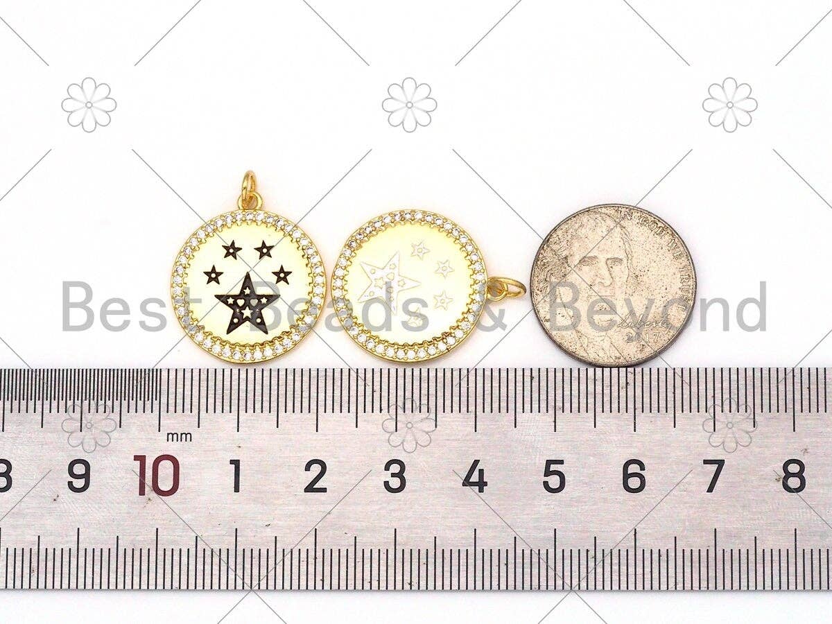 Colorful Enamel Five Point Star On Round Coin Pendant,18K Gold Filled CZ Micro Pave Medallion Charm,Enamel Star Jewelry,20x23mm,Sku#LK395