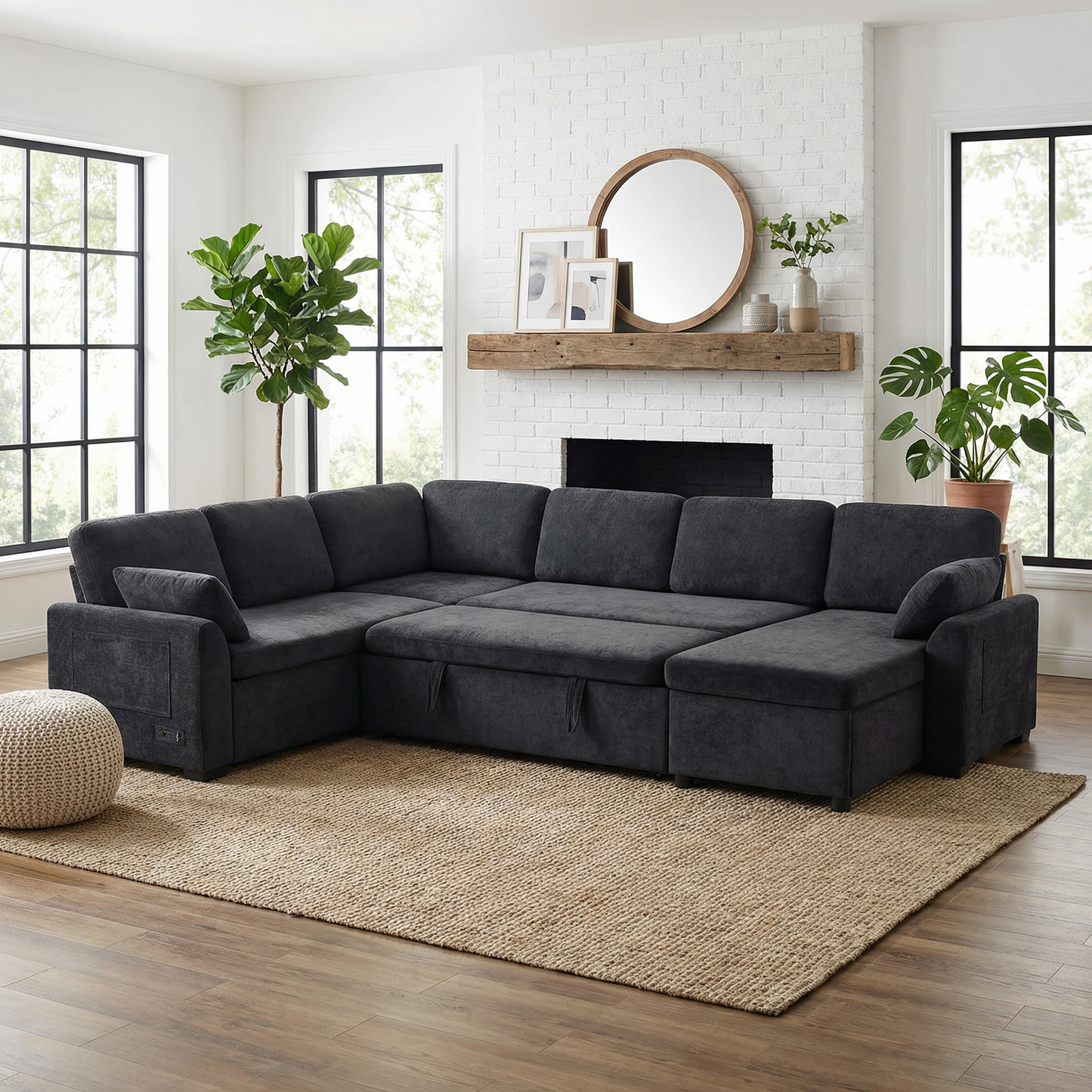 Convertible Sofa Bed - 111" Sectional Sofa with Reversible Chaise
