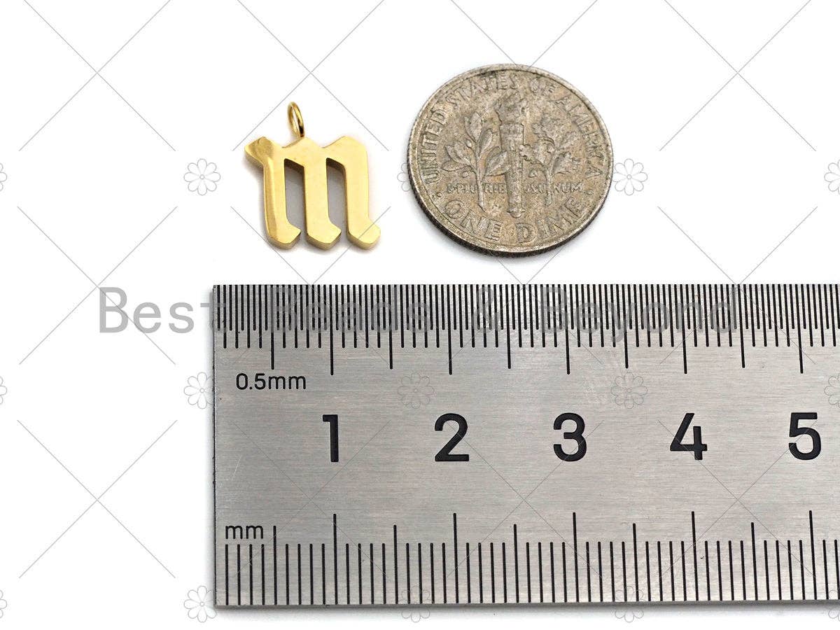 Gold Initial Charm, Gold Alphabet Pendant Bead, Old English Font Style Alphabet Letter Charm, Initials for Bracelet/Necklace,15mm,sku#Y302