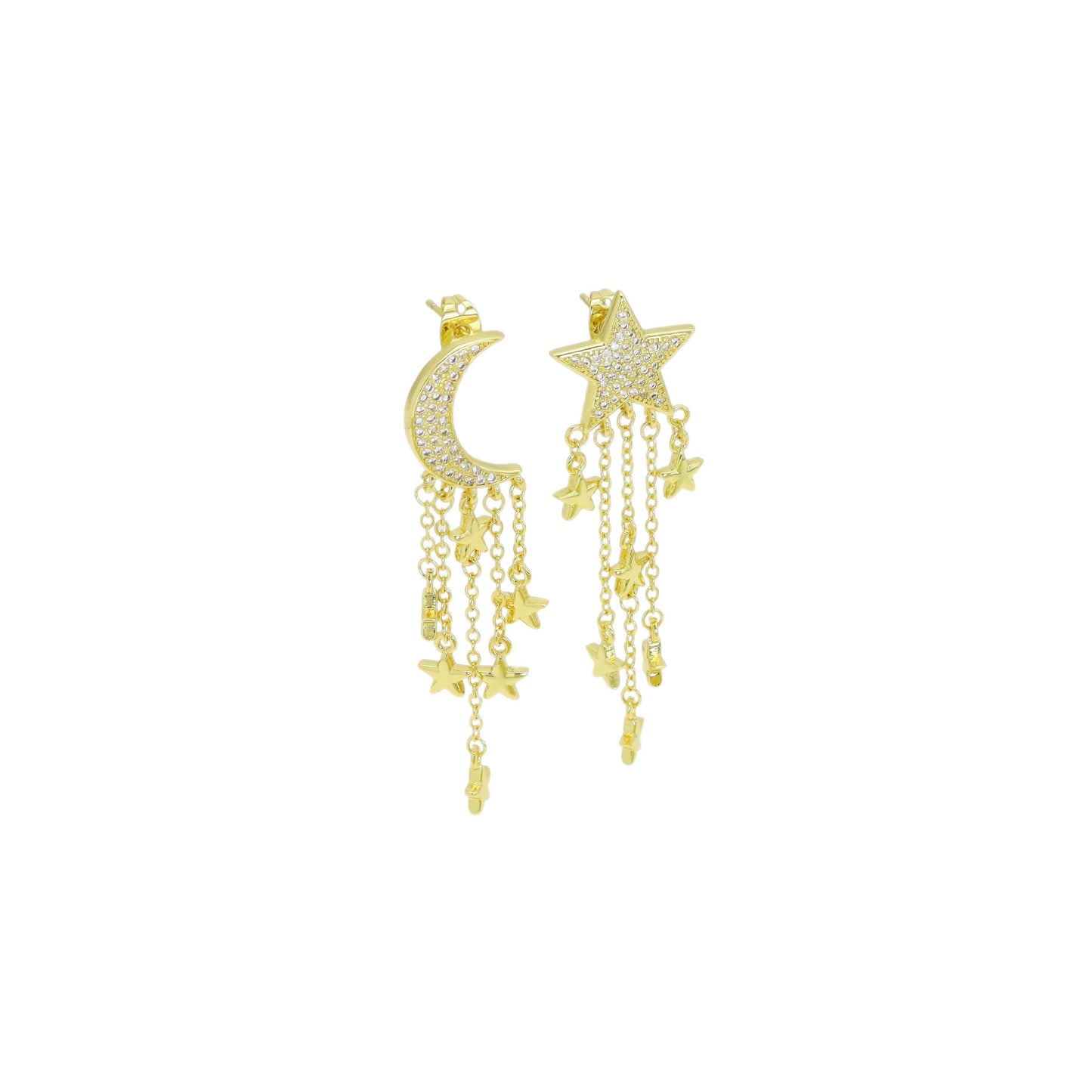 Moon Star Tassel Star Statement Earrings, Sku#LK932