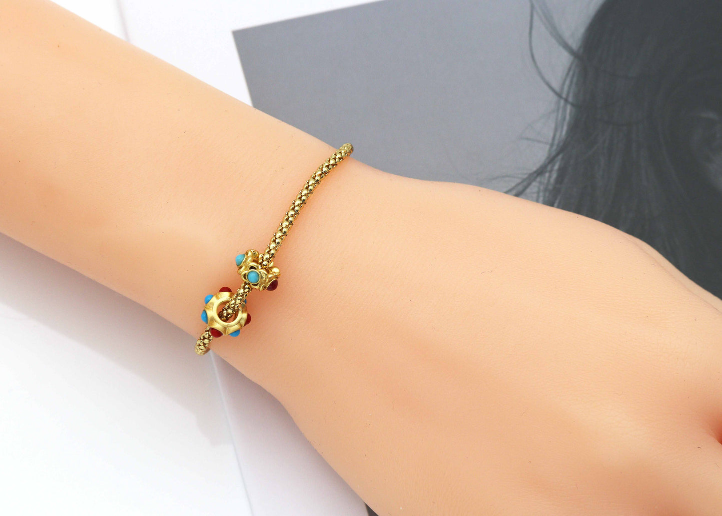 Gold Enamel Doughnut Spacer Beads, Sku#LX67c