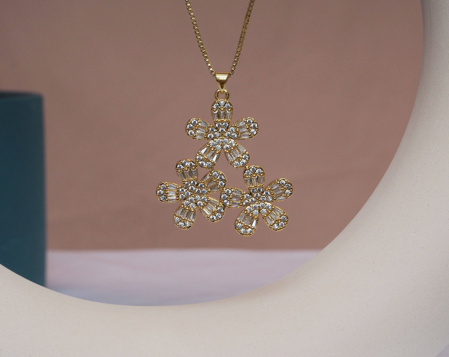 CZ Triple Sunflowers Charm, Sku#LK620