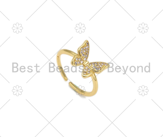 CZ Micro Pave Butterfly Shape Adjustable Ring,18K Gold Filled Butterfly Open Ring, CZ Butterfly Ring, 20mm,Sku#X215