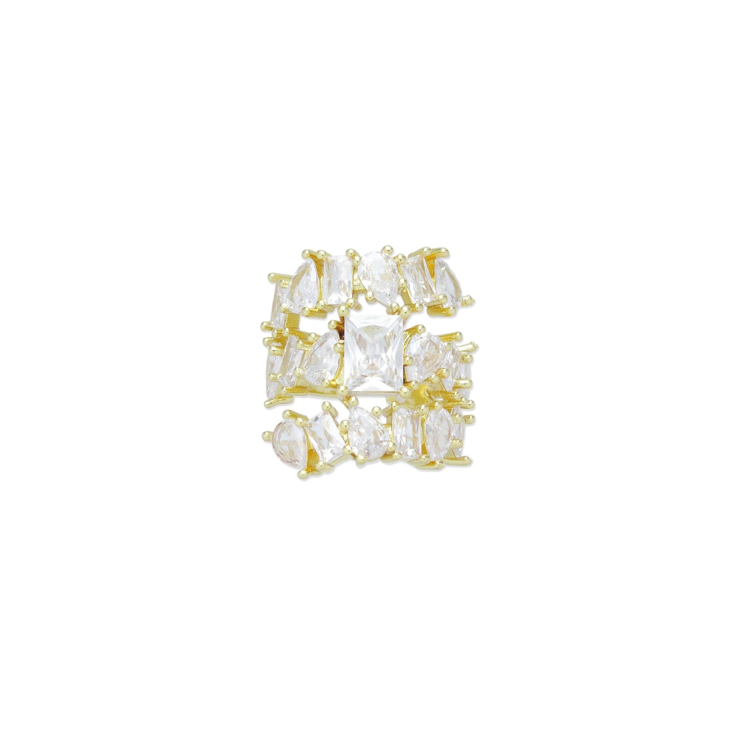 Gold Clear Drop Rectangle CZ Triple line statement Adjustable Ring, Sku#LK1004