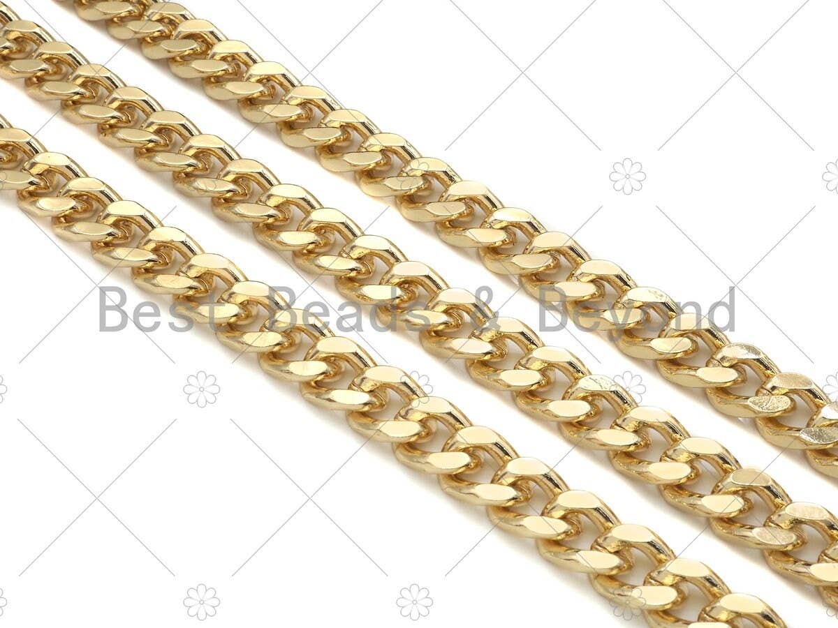 11x14mm Black/Gold High Quality Large Heavy Flat Curb Chain, Diamond Cut Bold Curb Chain, Cuban Heavy Metal Chain, sku#M394