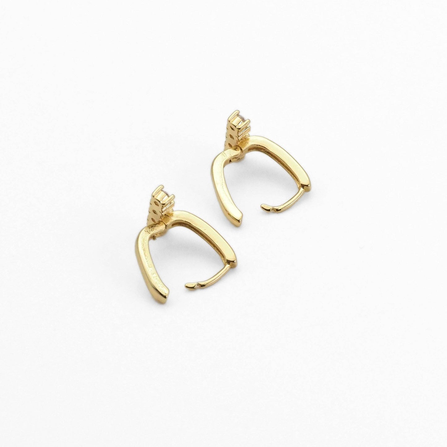 Gold CZ T bar Hoop Earrings, Sku#LK834